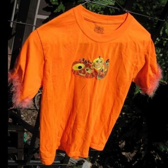 Jerzees M 10-12 Bright Neon Orange Halloween Short Sleeve T Shirt Top Homemade? - Picture 1 of 9